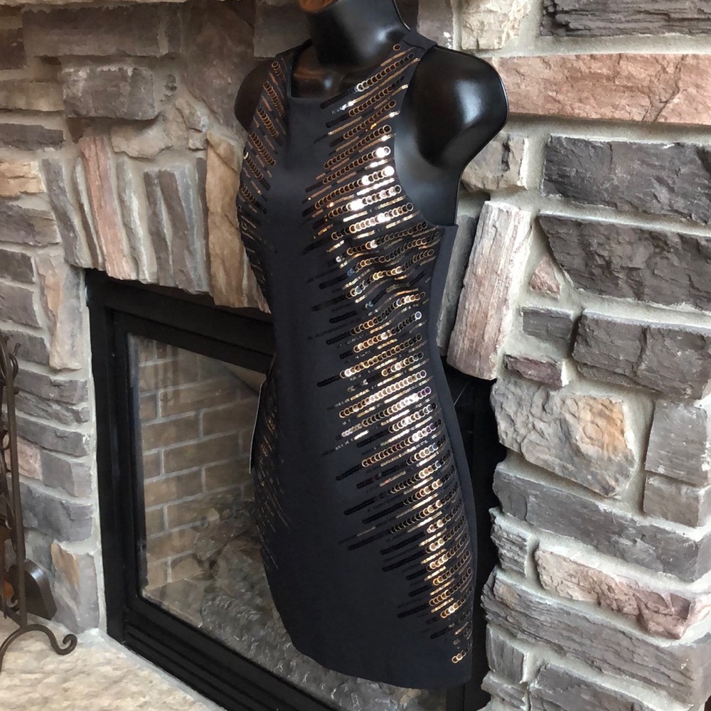 Bebe Black & Gold Sequin Dress
